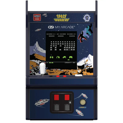 automat retro arcade do gry Space Invaders z kolorową grafiką i panelem sterowania