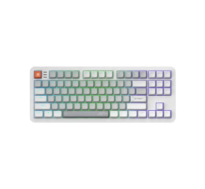 Klawiatura mechaniczna RGB na biurko, białe keycapy z podświetleniem, idealna do home office