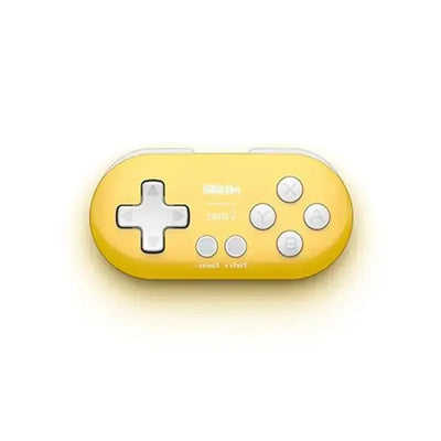 Żółty mini kontroler do gier z białymi przyciskami, retro gamepad Bluetooth