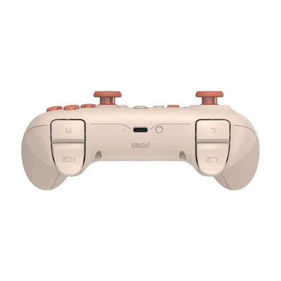 Beżowy kontroler do gier 8BitDo z przyciskami R1, R2, L1, L2 i portem USB-C