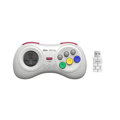 Bezprzewodowy kontroler do gier retro z adapterem USB, biały, kolorowe przyciski