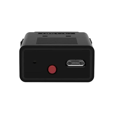 Czarny adapter USB z czerwonym przyciskiem, port micro USB, akcesorium biurowe