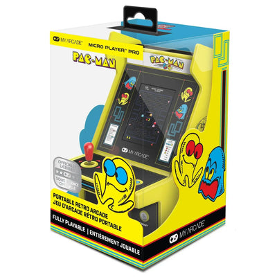 Miniaturowy automat arcade Pac-Man w opakowaniu, retro gadżet biurowy do kolekcji