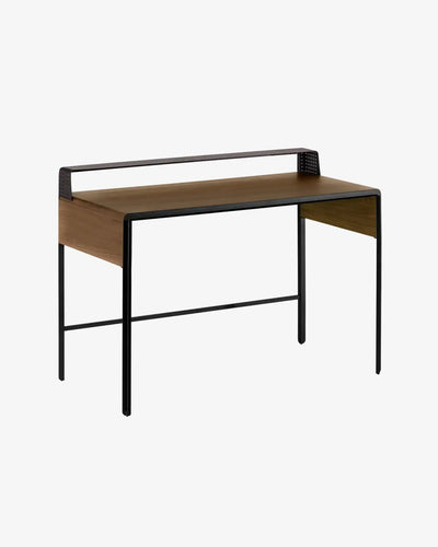 nowoczesne biurko drewniane z metalowym stelażem, idealne do home office