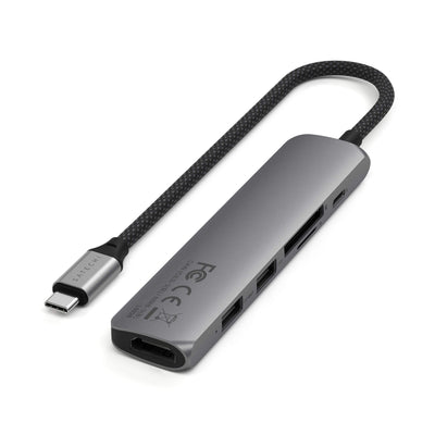 Srebrny adapter USB-C 6w1 z wieloma portami do laptopa, akcesorium biurowe