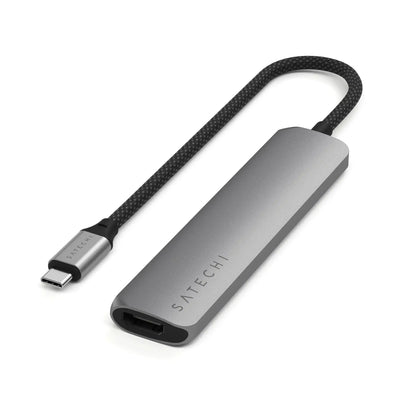 srebrny adapter USB-C wieloportowy, smukły hub do biura i home office