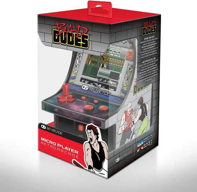 Konsola arcade Micro Player Retro Arcade Bad Dudes w opakowaniu, joystick i przyciski, grafika retro