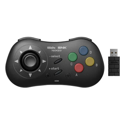 Czarny gamepad retro 8BitDo SNK Neo Geo z kolorowymi przyciskami i adapterem USB