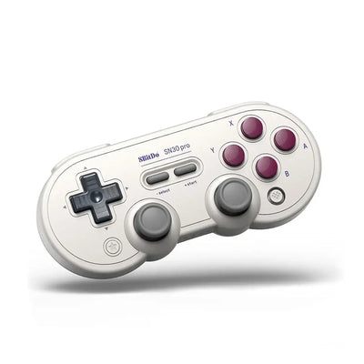 Bezprzewodowy retro gamepad 8BitDo SN30 Pro z szarymi gałkami i fioletowymi przyciskami