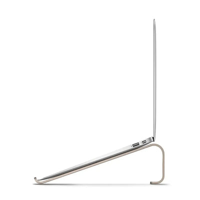 Aluminiowy stojak na laptopa do biura, widok z boku, minimalistyczny design