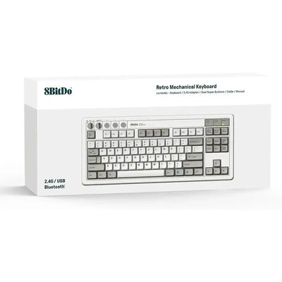 Klawiatura mechaniczna retro 8BitDo w pudełku z łącznością USB i Bluetooth