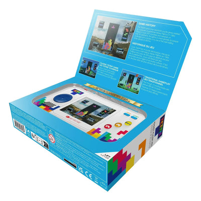 Opakowanie retro konsoli do gry Tetris, elektroniczna zabawka biurowa w pudełku.