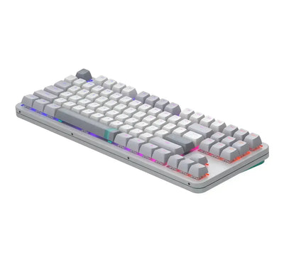 Biała klawiatura mechaniczna z podświetleniem RGB do nowoczesnego biura i home office