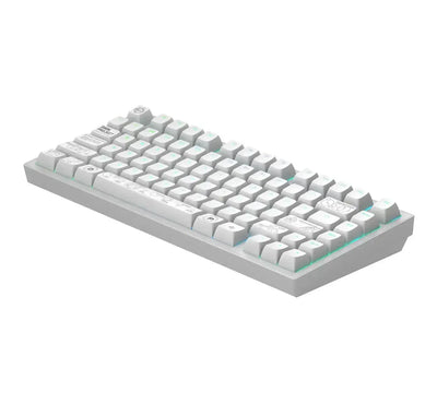 Biała klawiatura mechaniczna z podświetleniem i personalizowanymi keycapami do biura