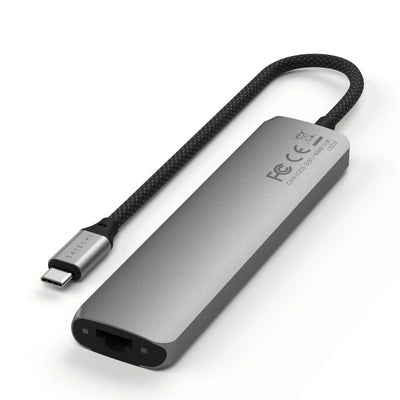 Srebrny adapter USB-C z wieloma portami, złącze Ethernet, akcesorium do biura