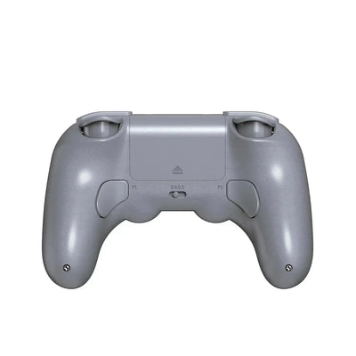 Szary kontroler do gier, widok od tyłu, ergonomiczny gamepad na białym tle