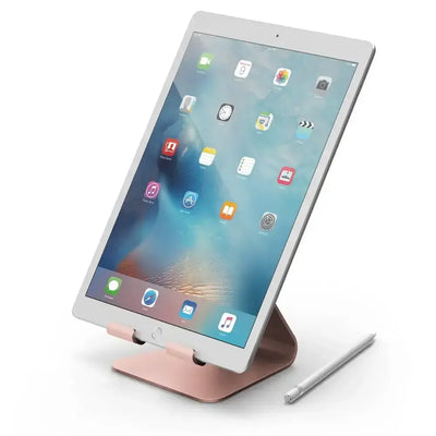 Stojak na tablet lub iPada w kolorze różowego złota, na biurko, z rysikiem obok
