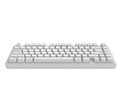 Biała klawiatura mechaniczna z minimalistycznym designem, idealna do biura home office