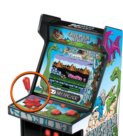 Miniaturowy automat arcade do gier Caveman Ninja z joystickiem, kolorowa grafika retro