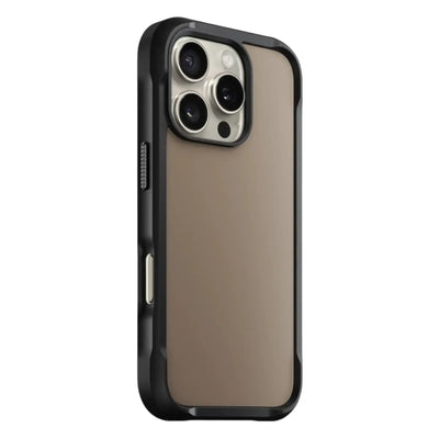 Etui ochronne na iPhone z czarną ramką, widok na aparat, nowoczesny design