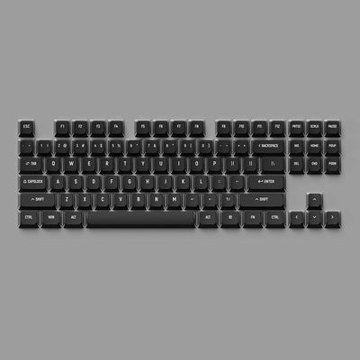 czarne keycapy do klawiatury mechanicznej, komplet na szarym tle