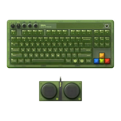 Zielona klawiatura mechaniczna retro z kolorowymi klawiszami gamingowymi Xbox
