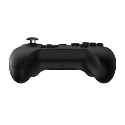Czarny bezprzewodowy gamepad Bluetooth, widok z przodu, minimalistyczny design
