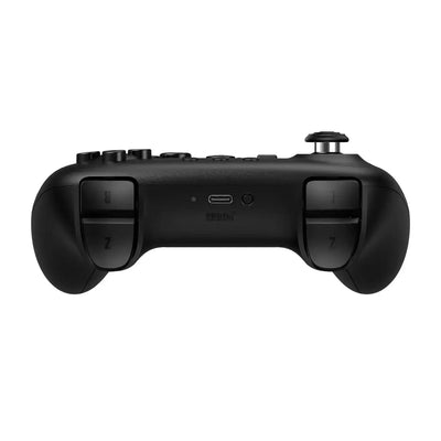 Czarny kontroler Bluetooth do gier, widok z tyłu, port USB-C, ergonomiczne przyciski