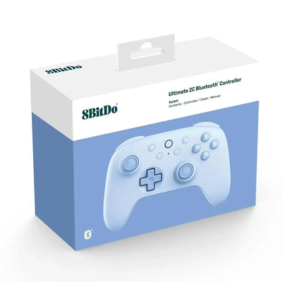 Niebieski kontroler Bluetooth 8BitDo Ultimate 2C w opakowaniu, idealny do gier i biura.