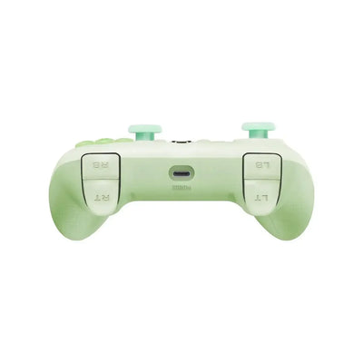 zielony kontroler przewodowy do Xbox z ergonomicznym uchwytem, widok od tyłu