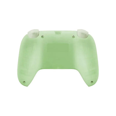 Tył zielonego kontrolera przewodowego do Xbox, ergonomiczny kształt, dwa przyciski