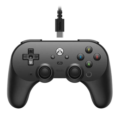 Czarny przewodowy kontroler do Xbox z dwoma gałkami analogowymi i kolorowymi przyciskami