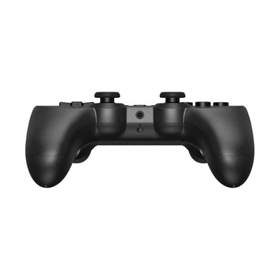 Czarny przewodowy kontroler do gier, widok od tyłu, ergonomiczny design Xbox