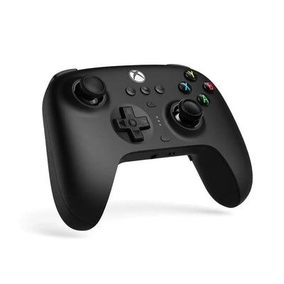 Czarny gamepad bezprzewodowy do Xbox z kolorowymi przyciskami, widok z boku