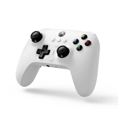 biały kontroler gamingowy do Xbox z kolorowymi przyciskami, widok z przodu