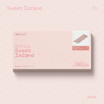 Różowe opakowanie keycapów Sweet Island do klawiatury mechanicznej, styl minimalistyczny