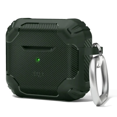 Czarny, pancerny case na słuchawki bezprzewodowe z karabińczykiem, etui ochronne AirPods
