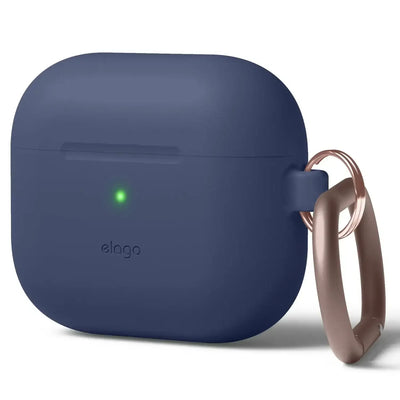 Granatowe etui do słuchawek AirPods z brelokiem i wskaźnikiem LED, akcesorium biurowe