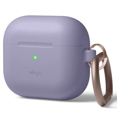 Fioletowe etui do słuchawek AirPods z karabińczykiem i wskaźnikiem LED