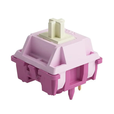 Fioletowy switch mechaniczny do klawiatury, obudowa dwukolorowa, detal produktu.
