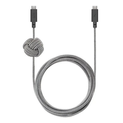 Pleciony kabel USB-C w czarno-białym wzorze zebra, trwały przewód biurowy