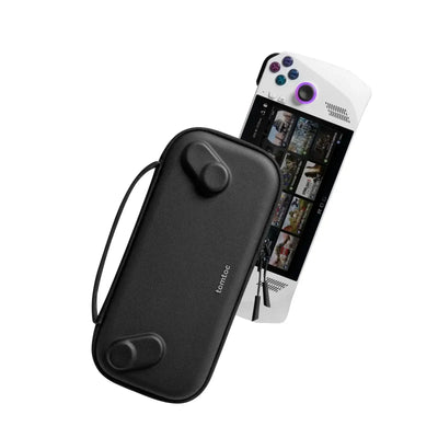 Etui ochronne na konsolę przenośną i biały handheld gamingowy na białym tle