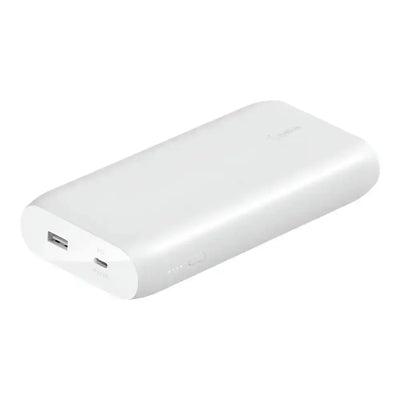 Biały powerbank USB-C 20000mAh, akcesorium do biura i domowego biurka