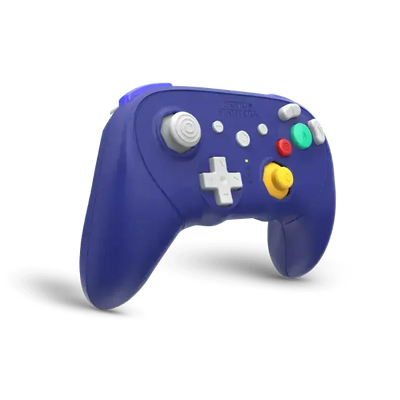 Fioletowy bezprzewodowy gamepad z kolorowymi przyciskami, kontroler do gier