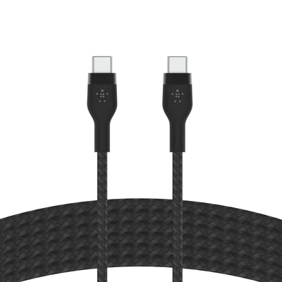 Czarny kabel USB-C do USB-C w oplocie, akcesorium do biura i domowego desk setupu