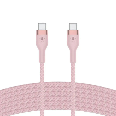 Różowy kabel USB-C do USB-C z nylonowym oplotem, akcesorium do biura.