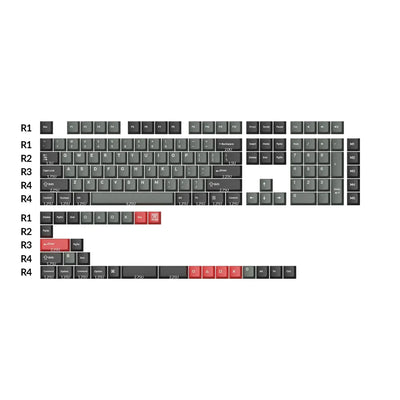 Komplet nakładek Cherry Profile PBT Dolch Red do klawiatury mechanicznej, czarno-szare z czerwonymi akcentami