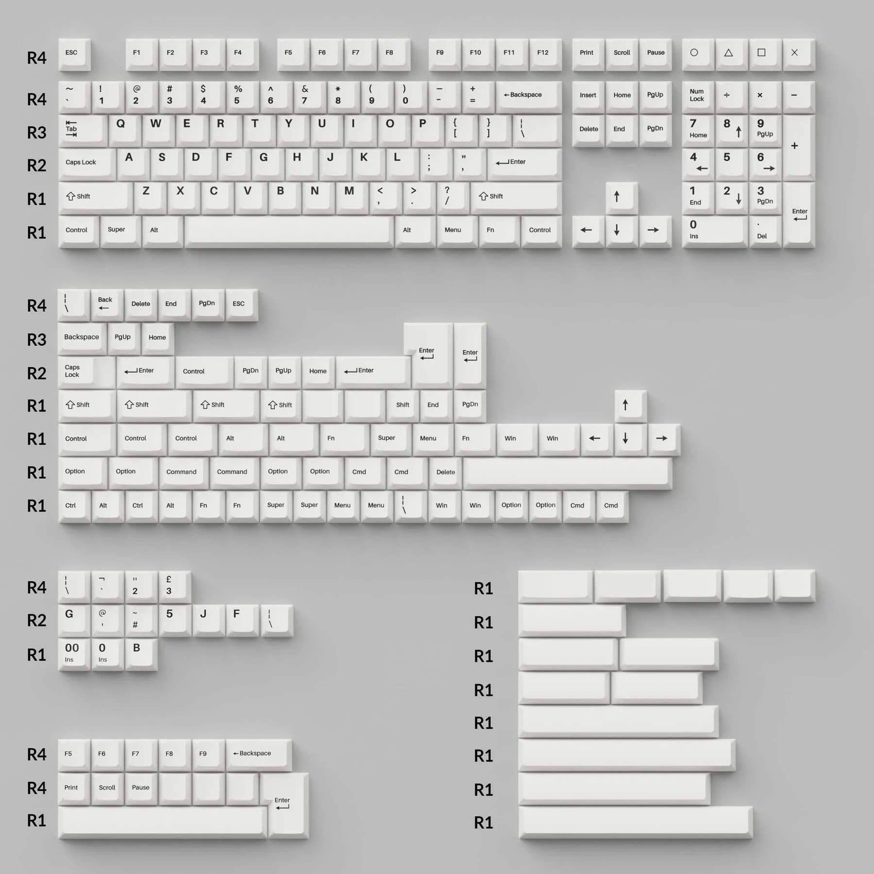 Keychron Cherry Profile Double - Shot PBT Full Set Keycaps - Black on White - Bow