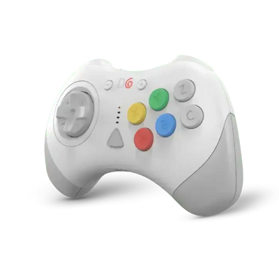 biały gamepad z kolorowymi przyciskami, ergonomiczny kontroler do gier