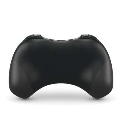 Czarny gamepad do gier, widok od tyłu, ergonomiczny kontroler gamingowy